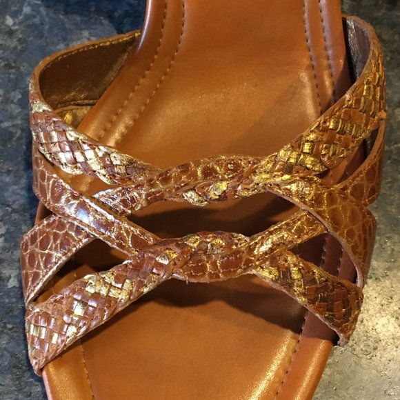 Cole Haan Tan & Metallic Gold Braided Strap Sandal - Picture 4 of 8